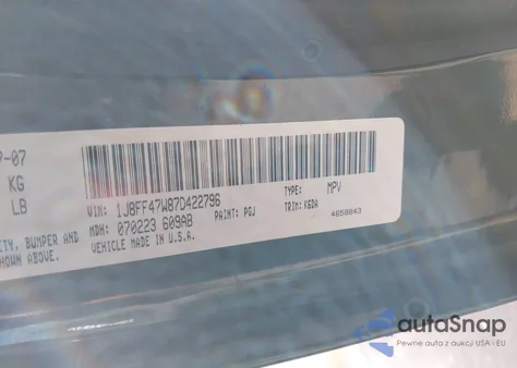 2007 Jeep Compass Sport z USA, uszkodzony, nr VIN 1J8FF47W87D422796